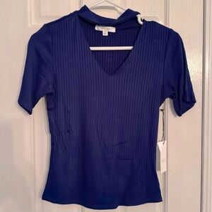 Active USA blue ribbed spandex collar with cut out shirt NWT S